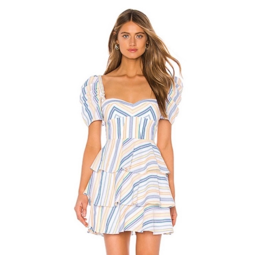 Amanda Uprichard Striped Mini Dress - Blue, Yellow, White